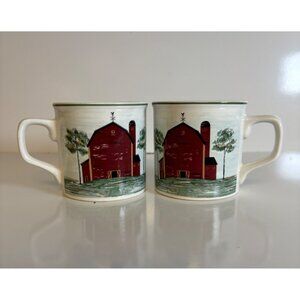 Tenshan Stoneware Prairie Farmhouse Barn Coffee Mugs Ceramic Set Of 2 Country